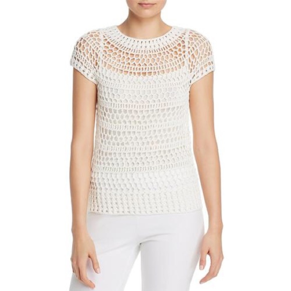 Theory Womens Crochet Crew Neck Tee Pullover Top